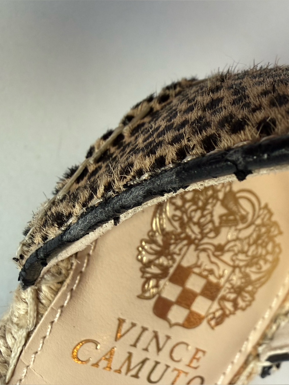 Vince Camuto Leera Espadrille Wedge Sandal Natural Leopard Calf Hair Size 8 - Picture 13 of 13